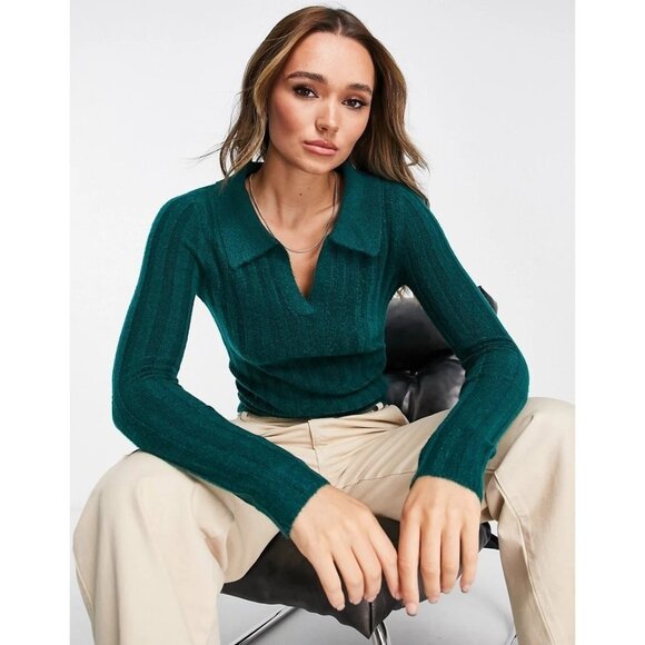 ASOS DESIGN open collar ribbed sweater in green Size US‎ 6 - Picture 7 of 7